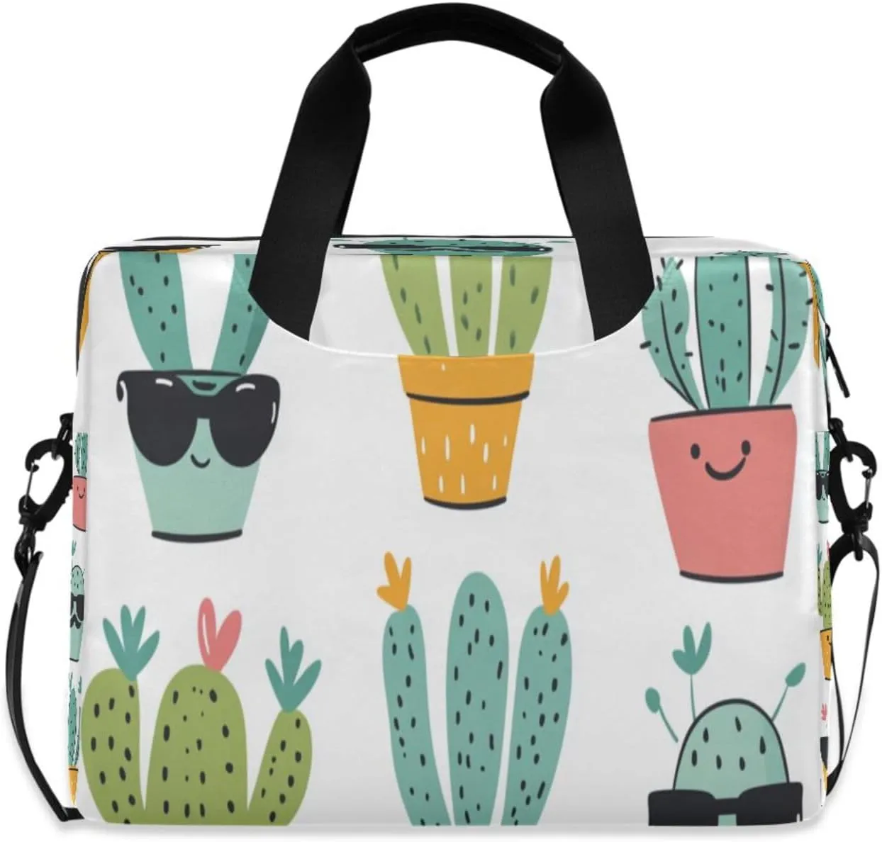 Laptop Bag for Women - Fits 16 inch with Laptop Compartment Carrying Messenger Sleeve with Strap Professional Fashion Travel Purse for Business Office Bag Cute Cactus Plant