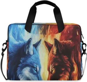 Laptop Bag for Women - Fits 16 inch with Laptop Compartment Carrying Messenger Sleeve with Strap Professional Fashion Travel Purse for Business Office Bag Double-colored Wolves