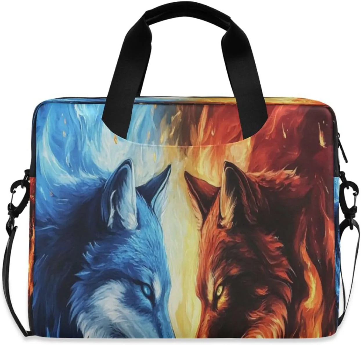 Laptop Bag for Women - Fits 16 inch with Laptop Compartment Carrying Messenger Sleeve with Strap Professional Fashion Travel Purse for Business Office Bag Double-colored Wolves