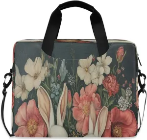 Laptop Bag for Women - Fits 16 inch with Laptop Compartment Carrying Messenger Sleeve with Strap Professional Fashion Travel Purse for Business Office Bag Flower White Rabbit