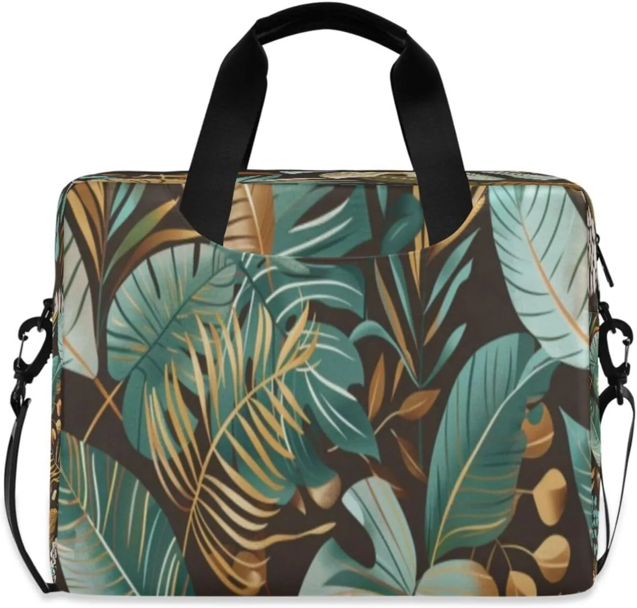 Laptop Bag for Women - Fits 16 inch with Laptop Compartment Carrying Messenger Sleeve with Strap Professional Fashion Travel Purse for Business Office Bag Green Tropical Plants