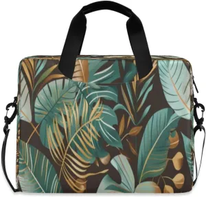 Laptop Bag for Women - Fits 16 inch with Laptop Compartment Carrying Messenger Sleeve with Strap Professional Fashion Travel Purse for Business Office Bag Green Tropical Plants