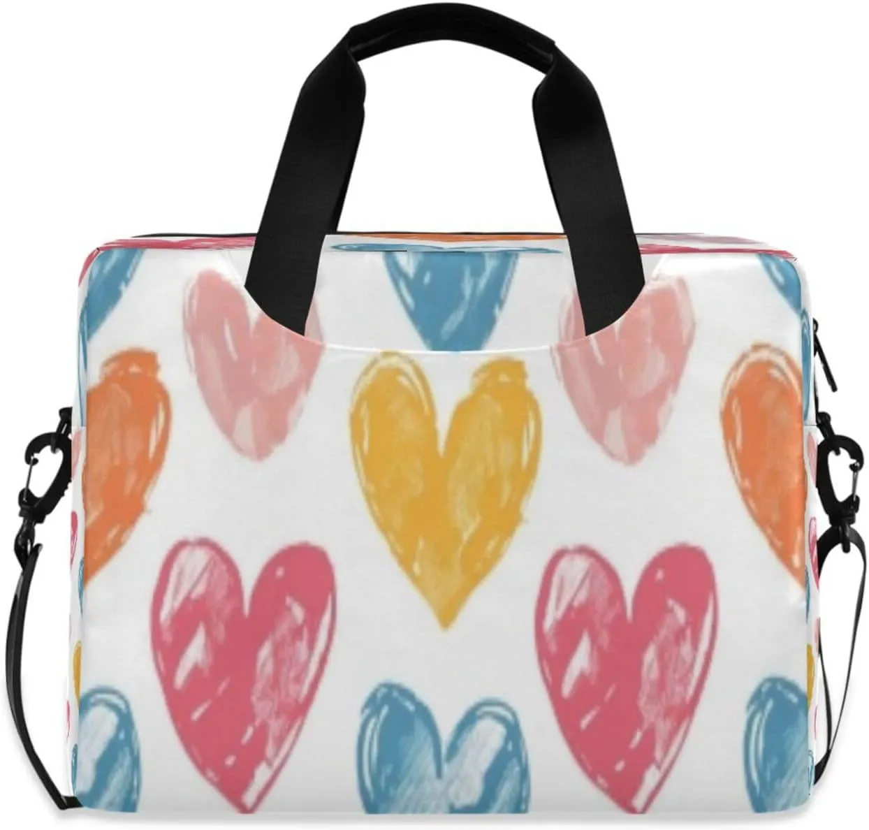 Laptop Bag for Women - Fits 16 inch with Laptop Compartment Carrying Messenger Sleeve with Strap Professional Fashion Travel Purse for Business Office Bag Hand Drawn Heart-shaped