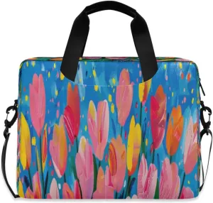 Laptop Bag for Women - Fits 16 inch with Laptop Compartment Carrying Messenger Sleeve with Strap Professional Fashion Travel Purse for Business Office Bag Oil on Canvas Tulips