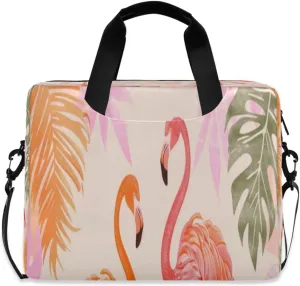 Laptop Bag for Women - Fits 16 inch with Laptop Compartment Carrying Messenger Sleeve with Strap Professional Fashion Travel Purse for Business Office Bag Palm Leaves and Flamingos