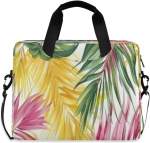 Laptop Bag for Women - Fits 16 inch with Laptop Compartment Carrying Messenger Sleeve with Strap Professional Fashion Travel Purse for Business Office Bag Palm Leaves