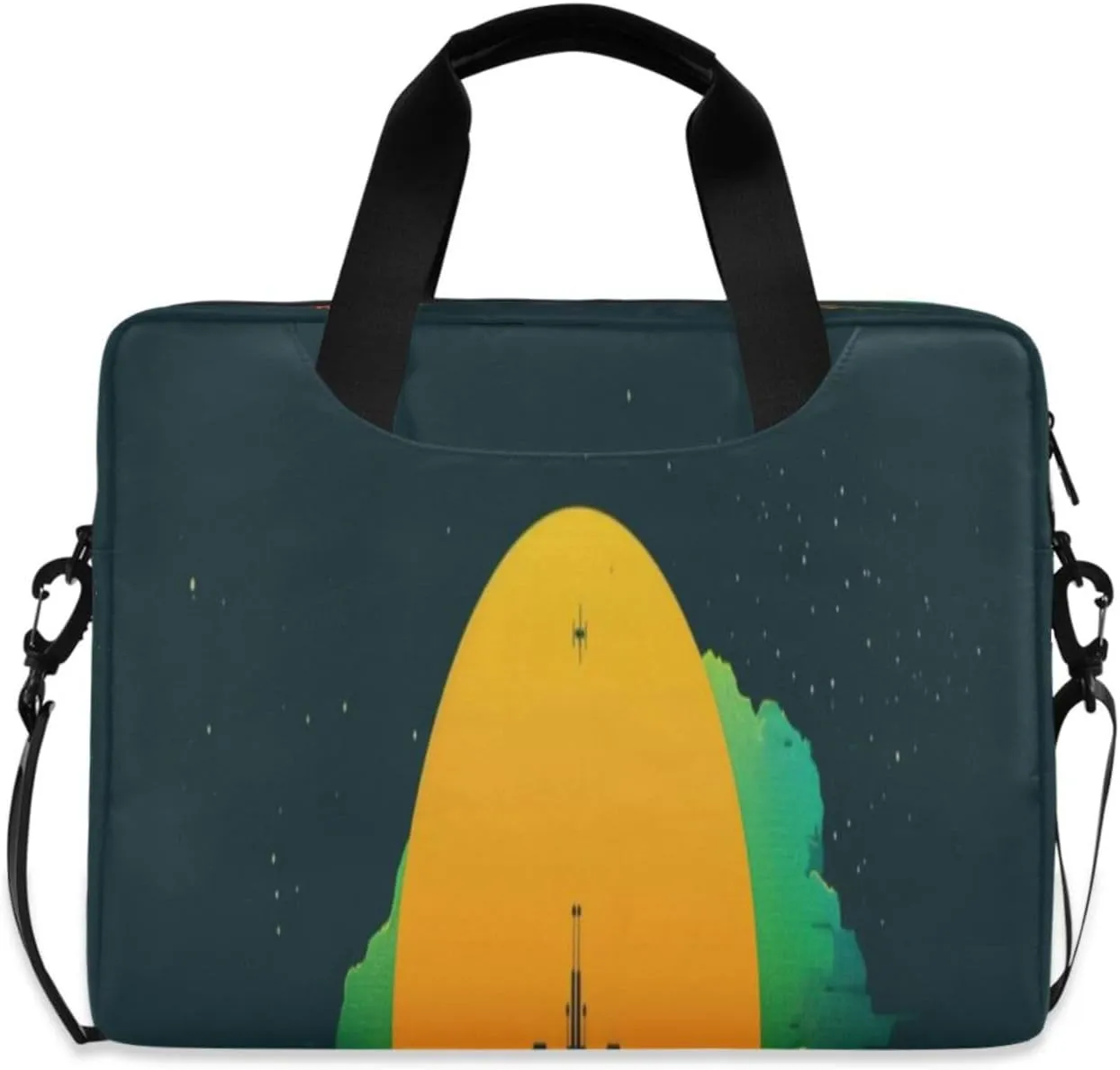 Laptop Bag for Women - Fits 16 inch with Laptop Compartment Carrying Messenger Sleeve with Strap Professional Fashion Travel Purse for Business Office Bag Planet Plane Illustration