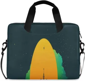 Laptop Bag for Women - Fits 16 inch with Laptop Compartment Carrying Messenger Sleeve with Strap Professional Fashion Travel Purse for Business Office Bag Planet Plane Illustration