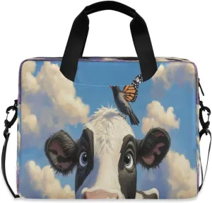 Laptop Bag for Women - Fits 16 inch with Laptop Compartment Carrying Messenger Sleeve with Strap Professional Fashion Travel Purse for Business Office Bag Purple Flower Cow