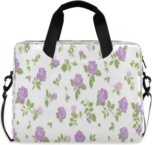 Laptop Bag for Women - Fits 16 inch with Laptop Compartment Carrying Messenger Sleeve with Strap Professional Fashion Travel Purse for Business Office Bag Purple Rose