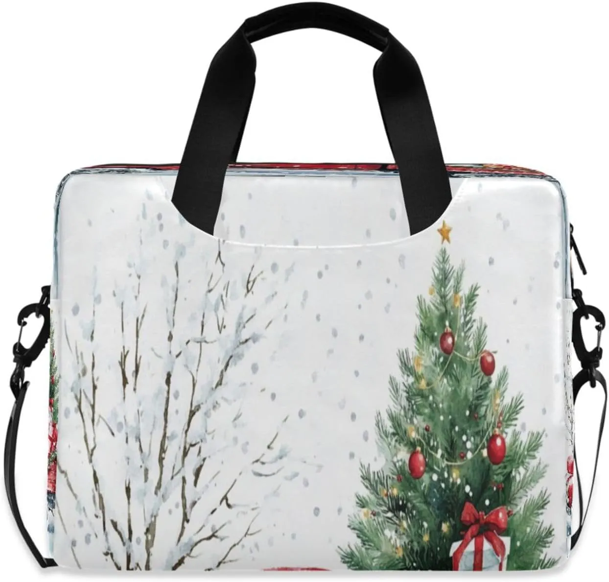 Laptop Bag for Women - Fits 16 inch with Laptop Compartment Carrying Messenger Sleeve with Strap Professional Fashion Travel Purse for Business Office Bag Red Pickup Christmas Tree