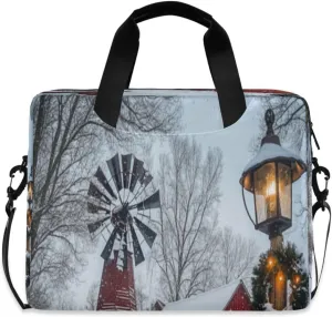 Laptop Bag for Women - Fits 16 inch with Laptop Compartment Carrying Messenger Sleeve with Strap Professional Fashion Travel Purse for Business Office Bag Snowman Red House
