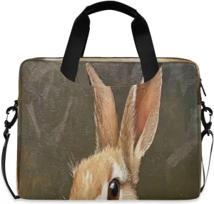 Laptop Bag for Women - Fits 16 inch with Laptop Compartment Carrying Messenger Sleeve with Strap Professional Fashion Travel Purse for Business Office Bag Vintage Bunny Brown