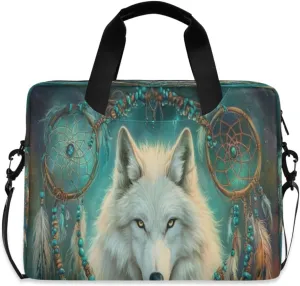 Laptop Bag for Women - Fits 16 inch with Laptop Compartment Carrying Messenger Sleeve with Strap Professional Fashion Travel Purse for Business Office Bag Vintage Feather Wolf