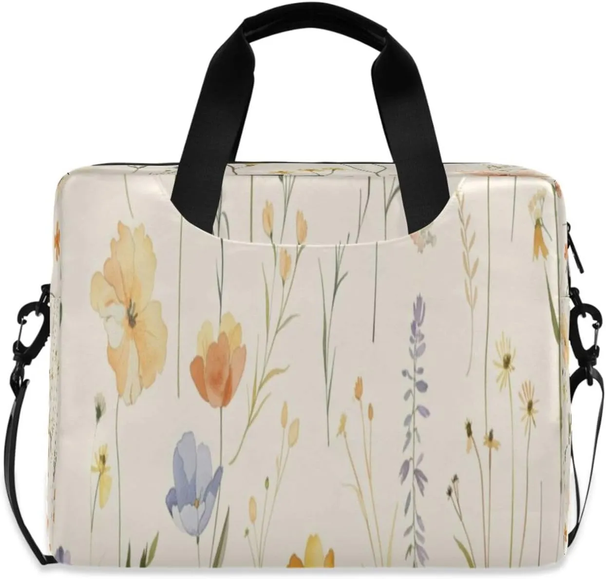 Laptop Bag for Women - Fits 16 inch with Laptop Compartment Carrying Messenger Sleeve with Strap Professional Fashion Travel Purse for Business Office Bag Vintage Watercolour Wildflowers