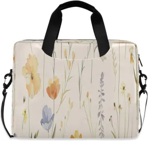 Laptop Bag for Women - Fits 16 inch with Laptop Compartment Carrying Messenger Sleeve with Strap Professional Fashion Travel Purse for Business Office Bag Vintage Watercolour Wildflowers