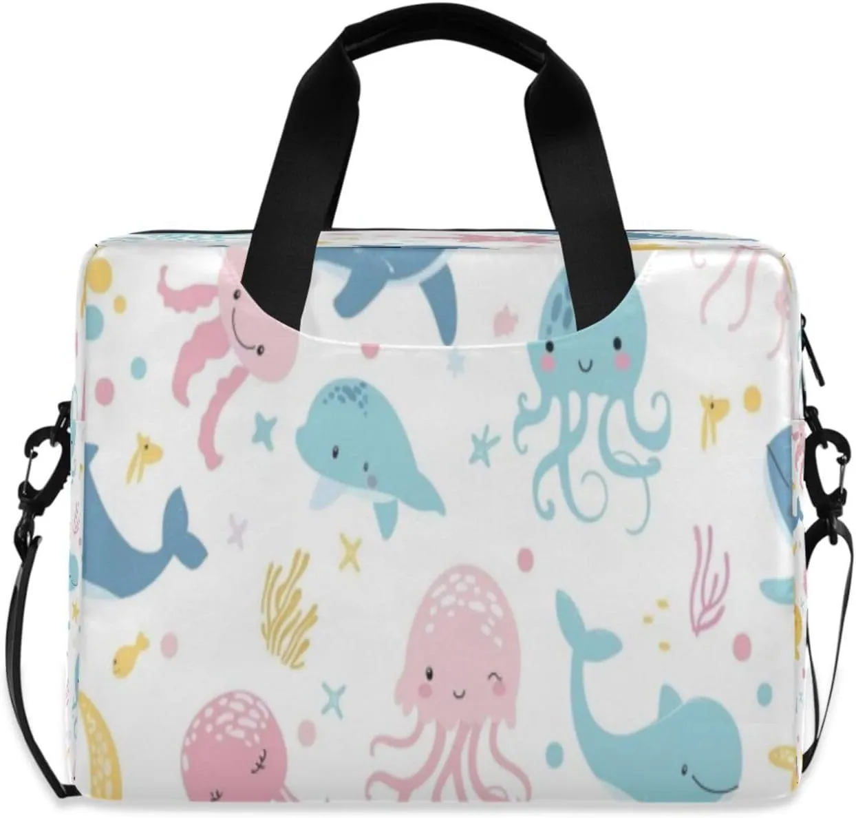 Laptop Bag for Women - Fits 16 inch with Laptop Compartment Carrying Messenger Sleeve with Strap Professional Fashion Travel Purse for Business Office Bag Whales and Jellyfish
