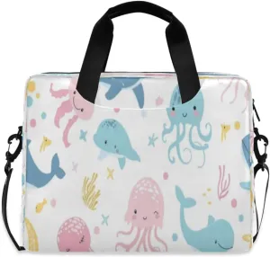 Laptop Bag for Women - Fits 16 inch with Laptop Compartment Carrying Messenger Sleeve with Strap Professional Fashion Travel Purse for Business Office Bag Whales and Jellyfish