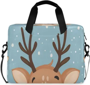Laptop Bag for Women - Fits 16 inch with Laptop Compartment Carrying Messenger Sleeve with Strap Professional Fashion Travel Purse for Business Office Bag White Snowflake Reindeer