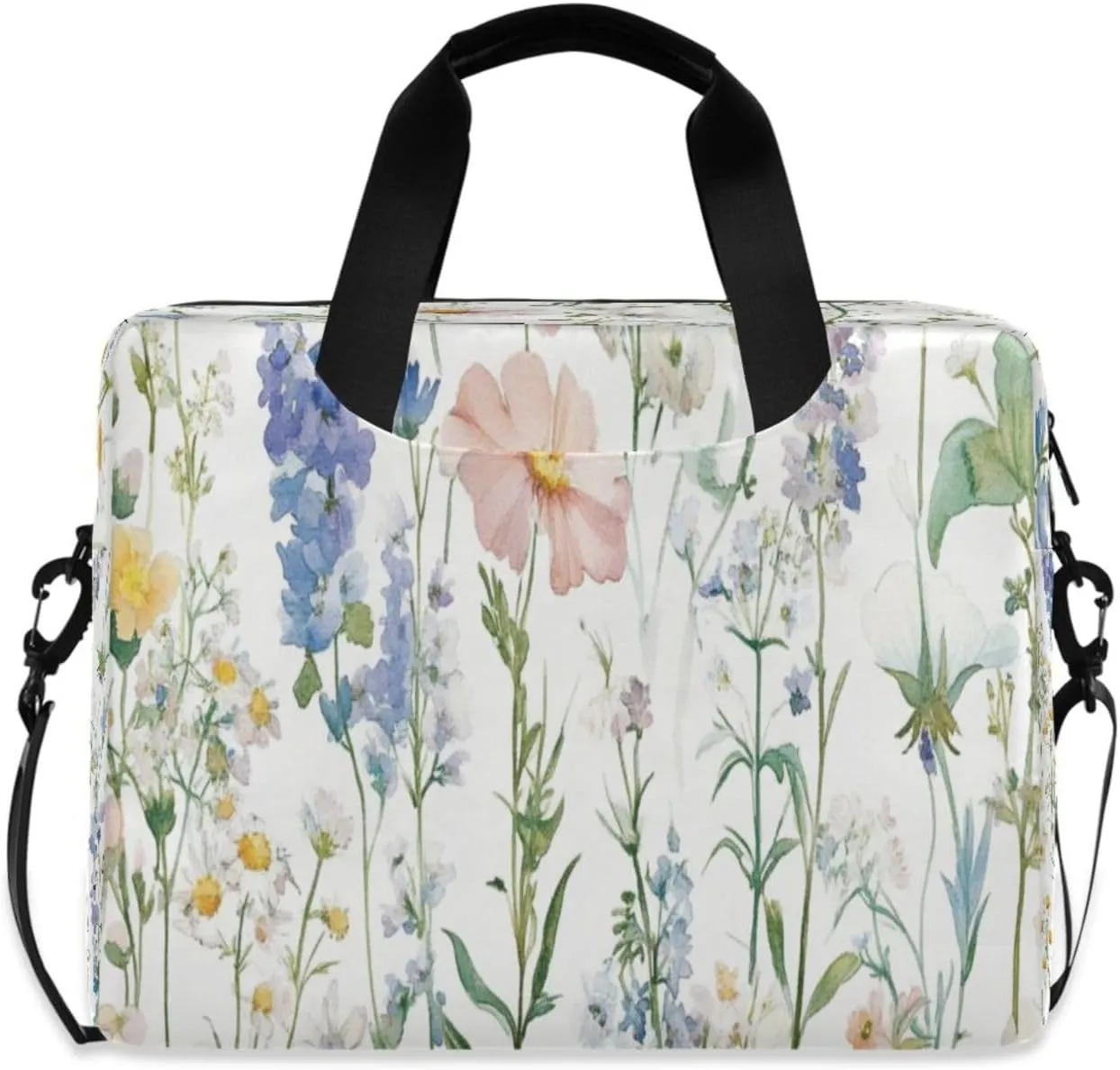 Laptop Bag for Women - Fits 16 inch with Laptop Compartment Carrying Messenger Sleeve with Strap Professional Fashion Travel Purse for Business Office Bag Wildflower Watercolor