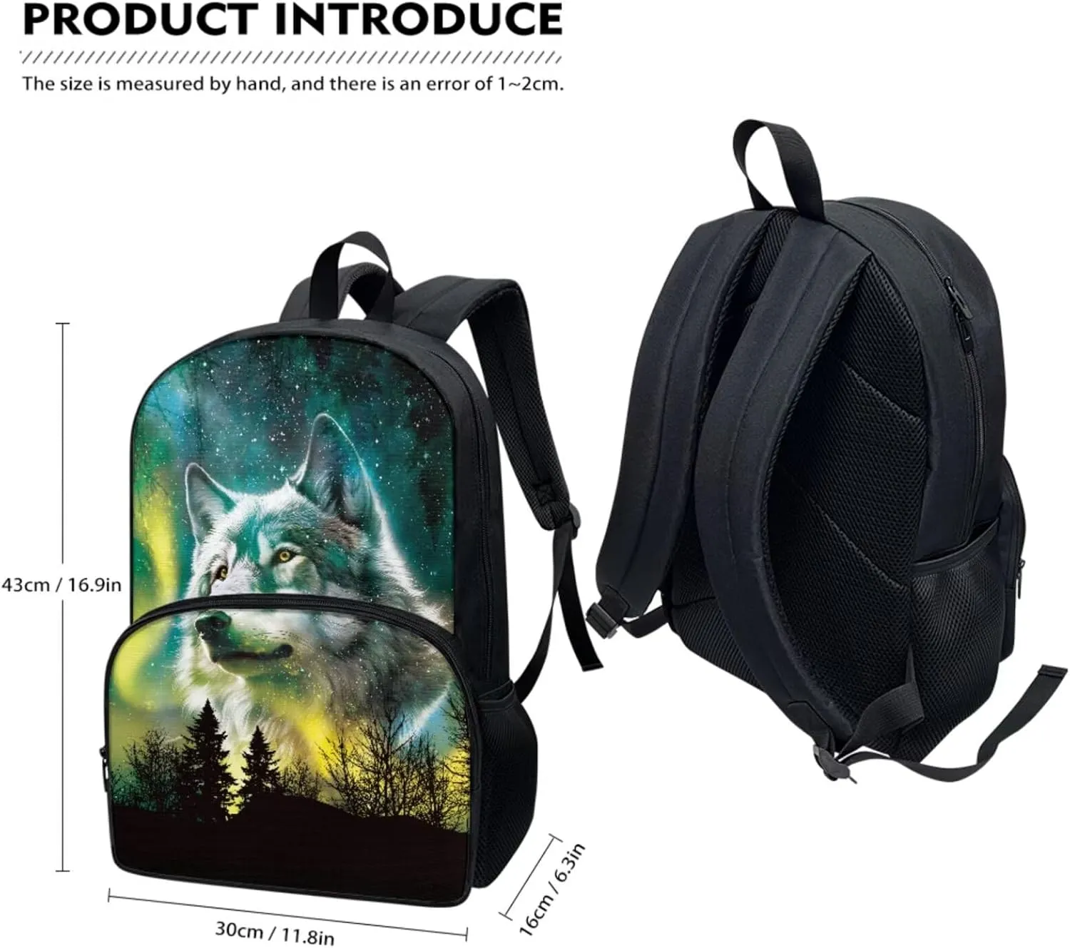 Large Capacity Kids Backpack, Student Starry Sky Wolf Bookbag School Backpack Creative Casual Daypack Schoolbags Set with Insulated Lunch Box and Pencil Bag, Set 3 In 1
