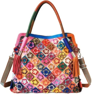 Large Flower Color Matching Leather Bag Beach Tote Bag Multi-functional Big Travel Grocery Lightweight, One Color, One Size