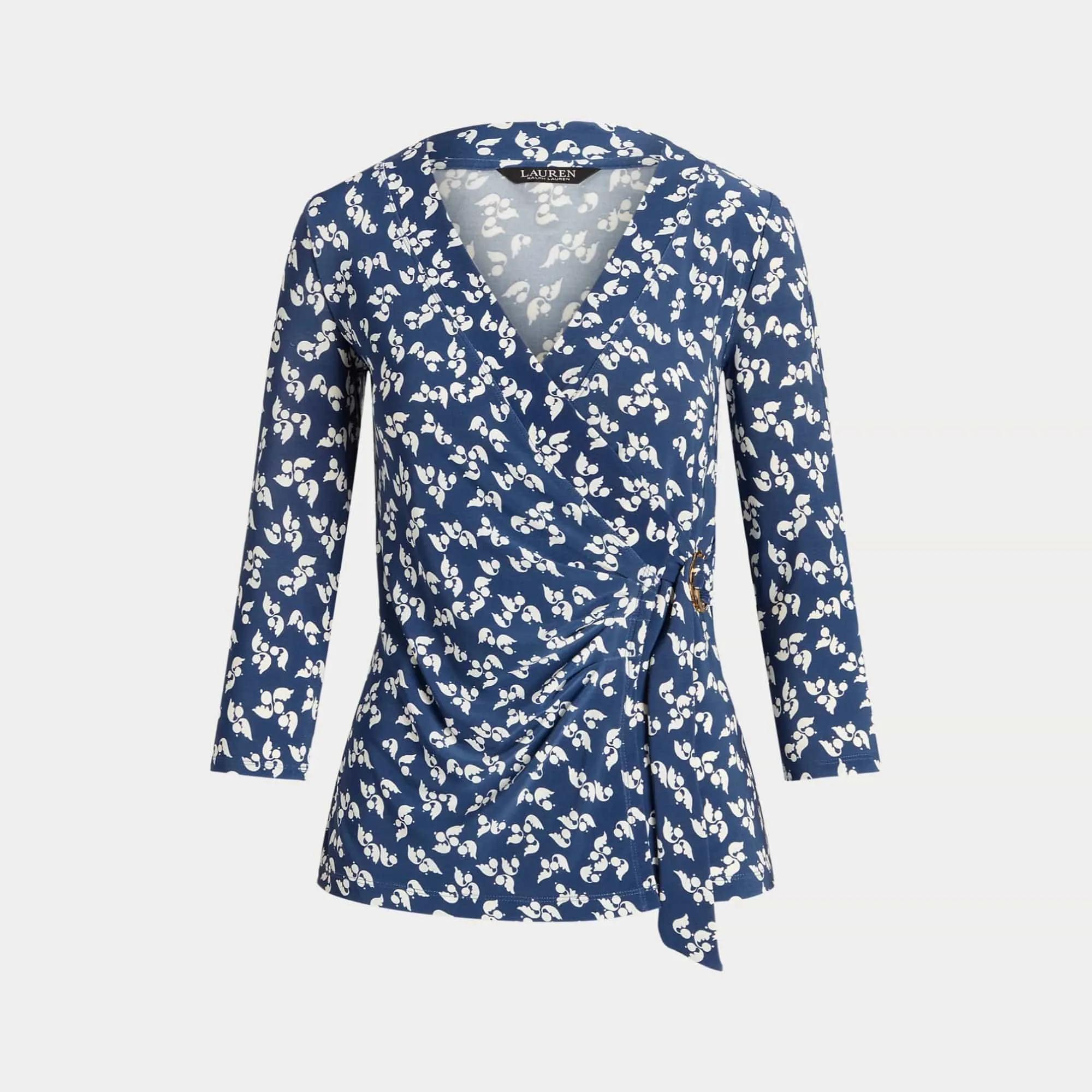 Lauren Ralph Lauren Floral Stretch Jersey Top In Blue / Cream