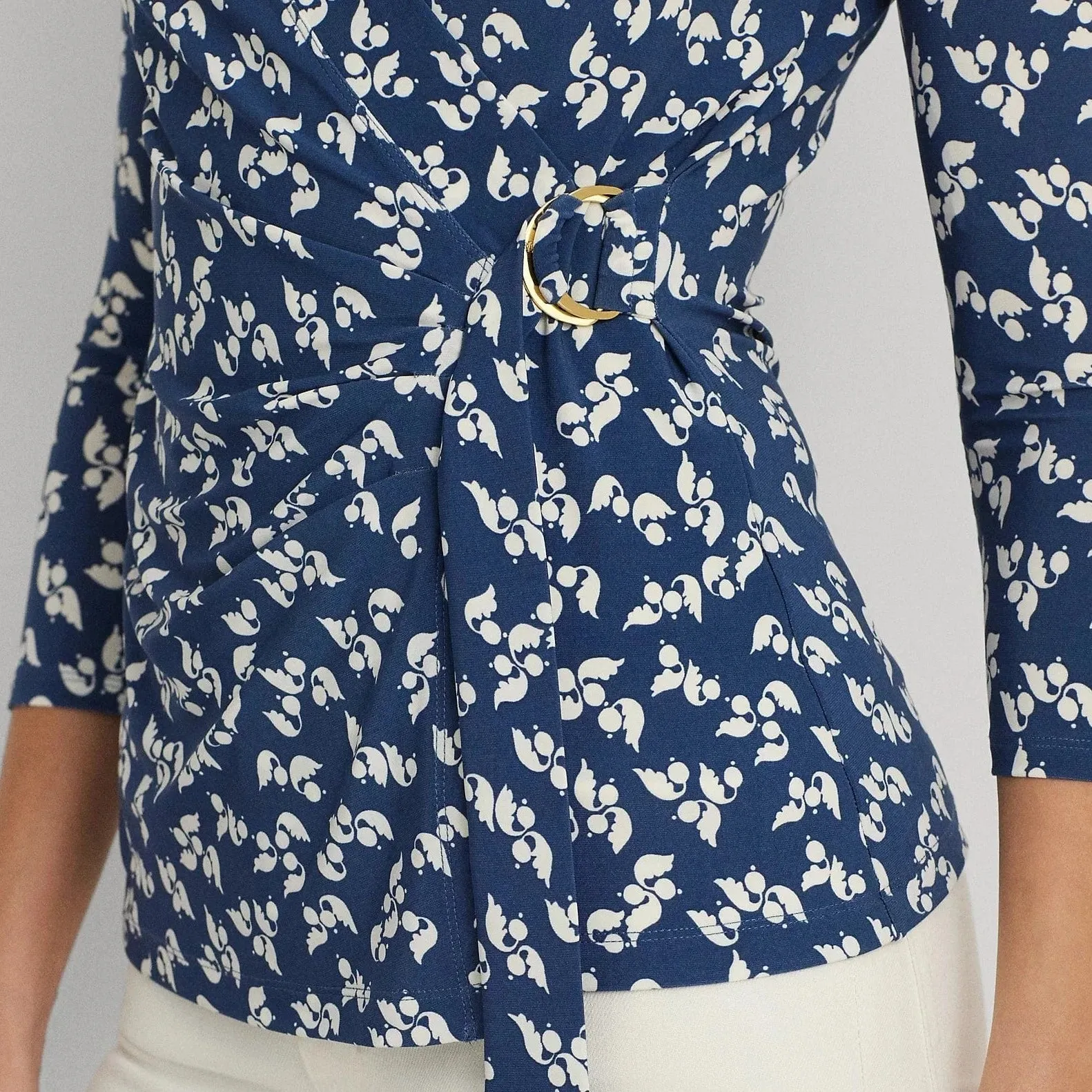 Lauren Ralph Lauren Floral Stretch Jersey Top In Blue / Cream