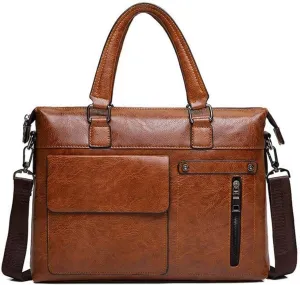 Leather Briefcases for Men Laptop Briefcase Travel Business Messenger Bag for Men Computer Bag Retro Waterproof Brown