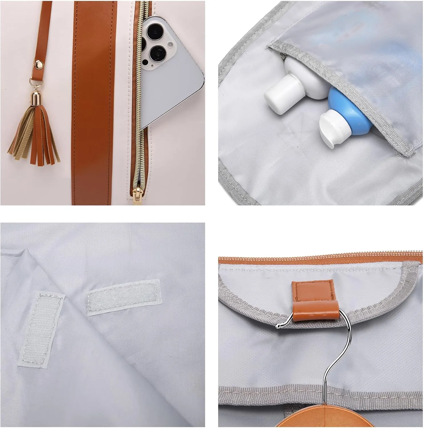 Leather Suit Bag for Travel Man Women Folding Garment Bag Luggage Duffels Bag for Jackets Shoes Weekends Bag Organizers Leather Bag-White