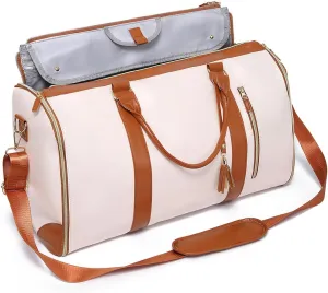 Leather Suit Bag for Travel Man Women Folding Garment Bag Luggage Duffels Bag for Jackets Shoes Weekends Bag Organizers Leather Bag-White