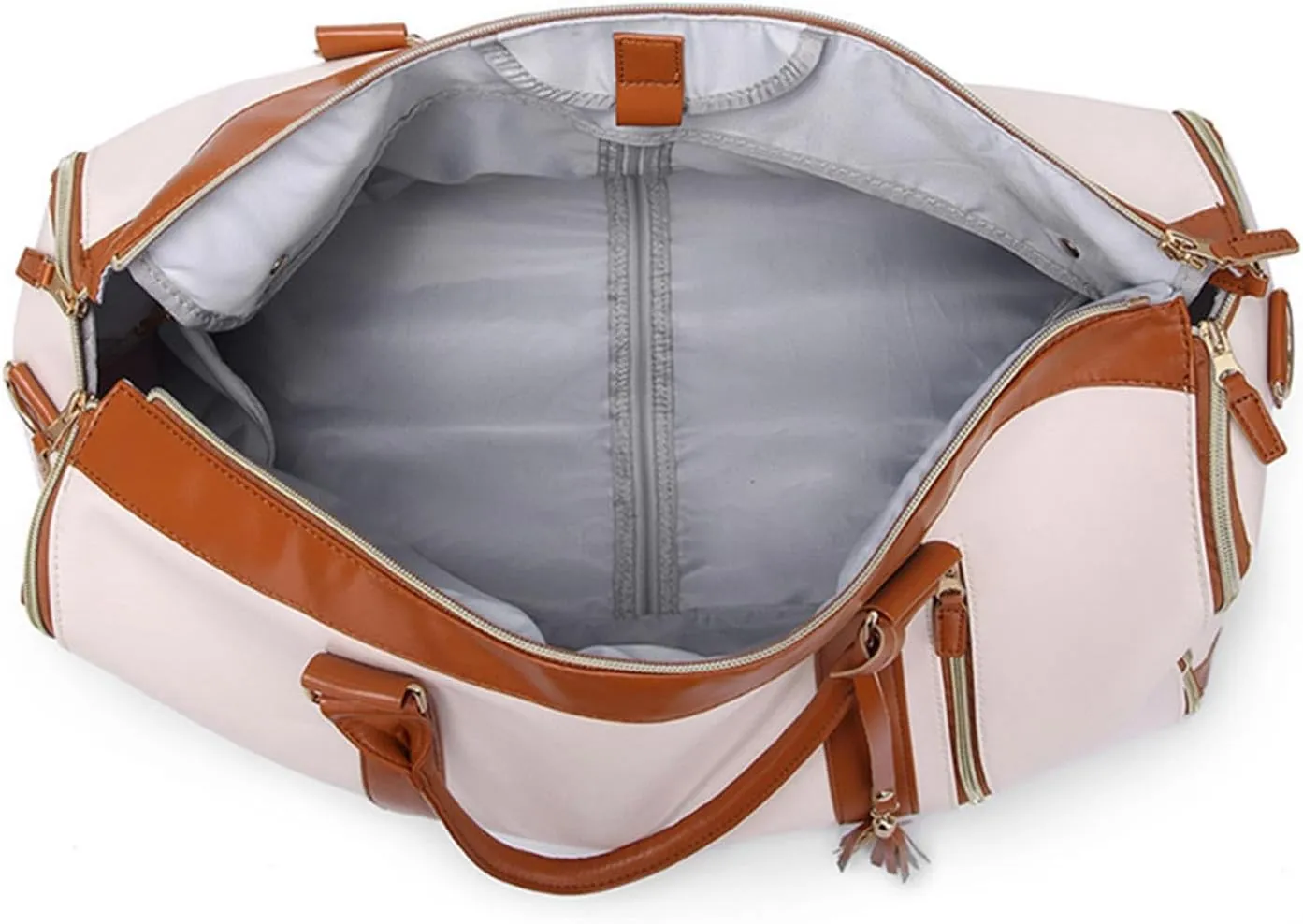 Leather Suit Bag for Travel Man Women Folding Garment Bag Luggage Duffels Bag for Jackets Shoes Weekends Bag Organizers Leather Bag-White