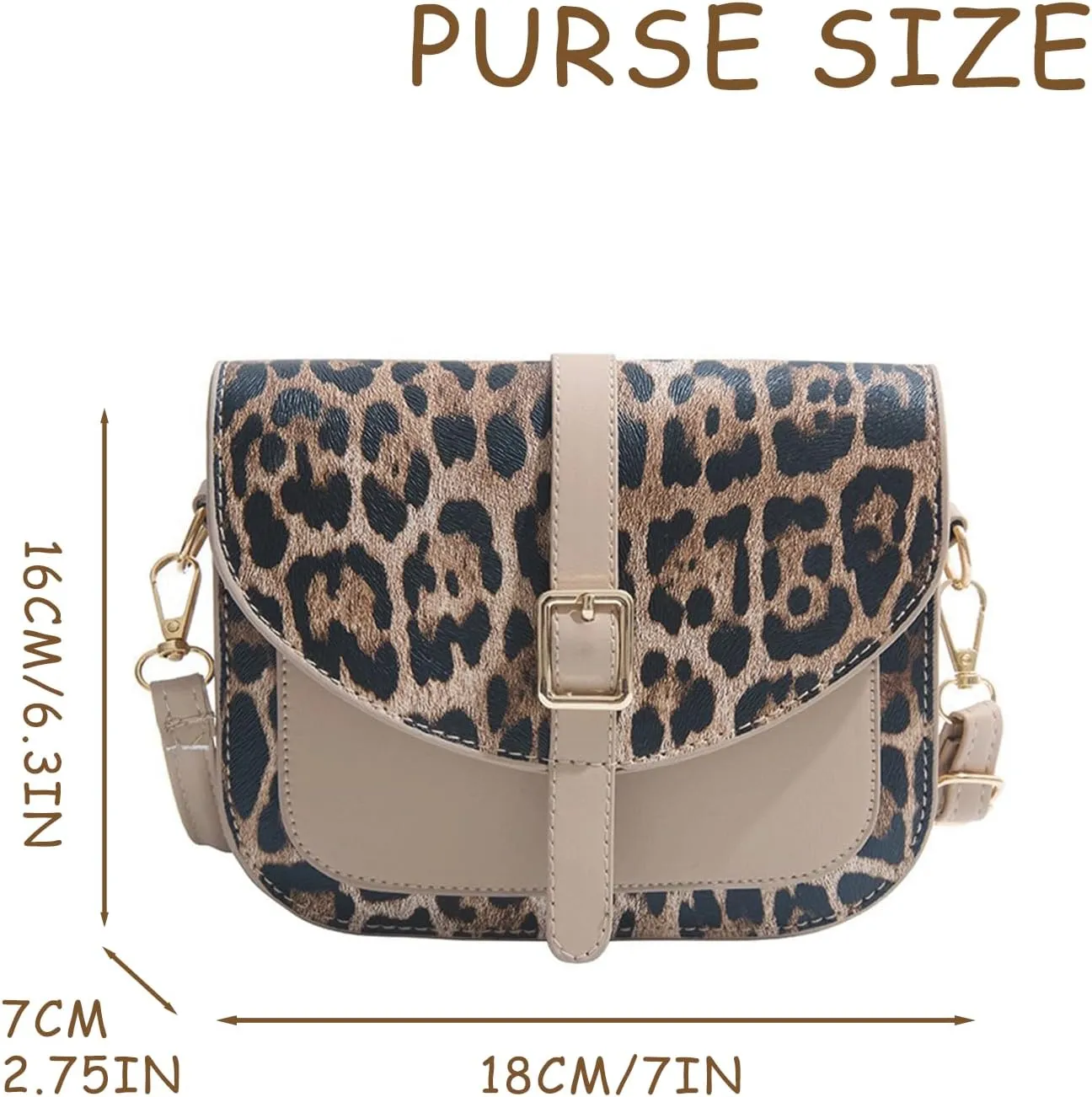 Leopard Purse Cheetah Print Vintage Saddle Bag Curved Flap Urban Crossbody Retro Chic Purse for Girls