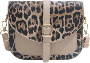 Leopard Purse Cheetah Print Vintage Saddle Bag Curved Flap Urban Crossbody Retro Chic Purse for Girls