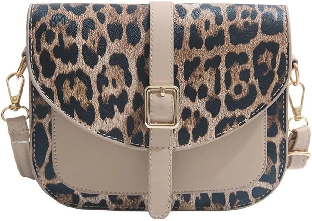 Leopard Purse Cheetah Print Vintage Saddle Bag Curved Flap Urban Crossbody Retro Chic Purse for Girls