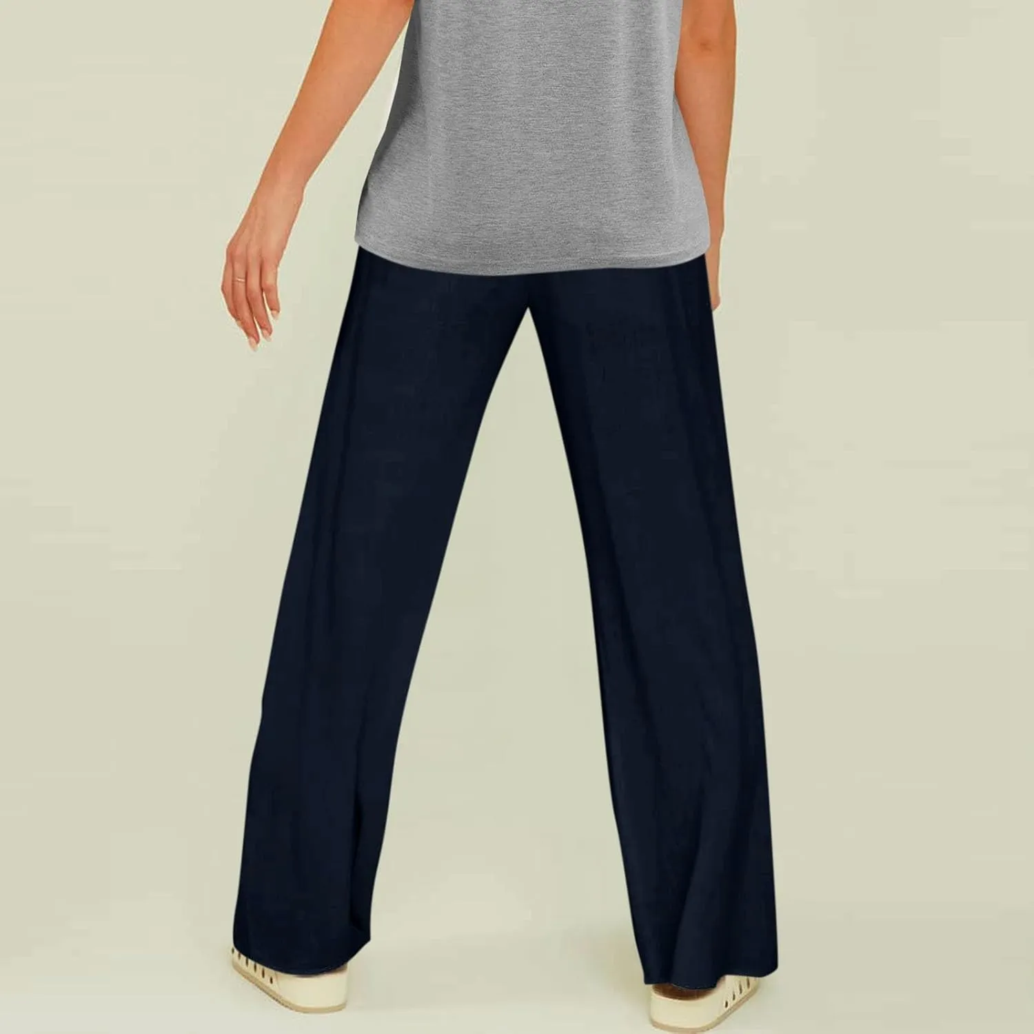 Linen Pants Women Summer Beachy Outfits 2025 Drawstring Palazzo with Pockets Lightweight Straight Leg Solid Flowy Sweatpants