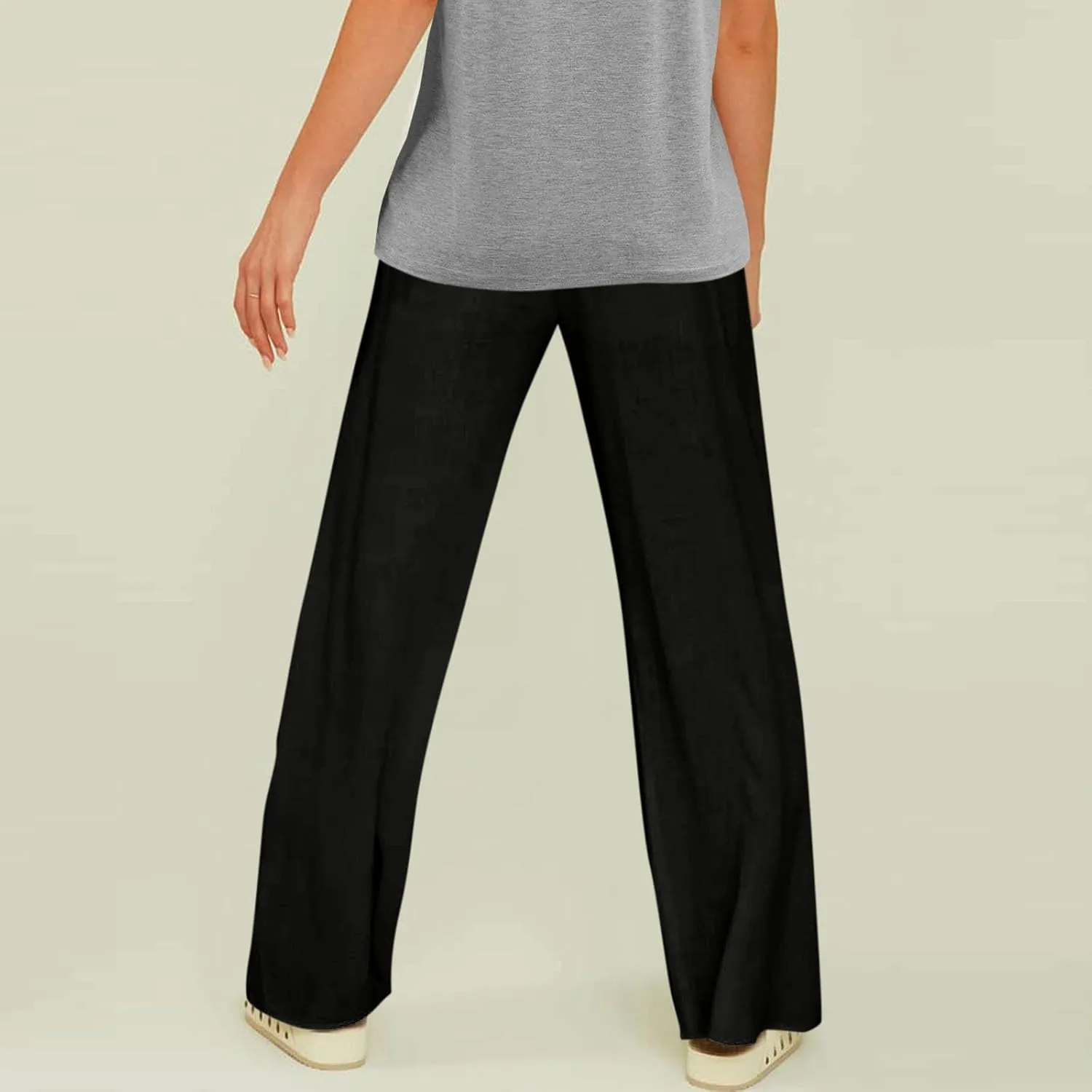 Linen Pants Women Summer Beachy Outfits 2025 Drawstring Palazzo with Pockets Lightweight Straight Leg Solid Flowy Sweatpants