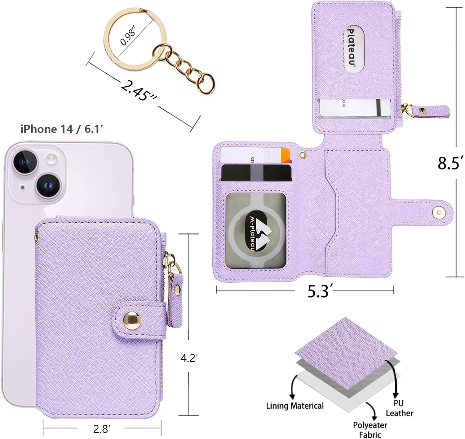 M-Plateau Card Cases, Leather Card & ID Cases, Practical Small Wallet for Women & Man with Credit Card Holder for Travelling (Lavender)