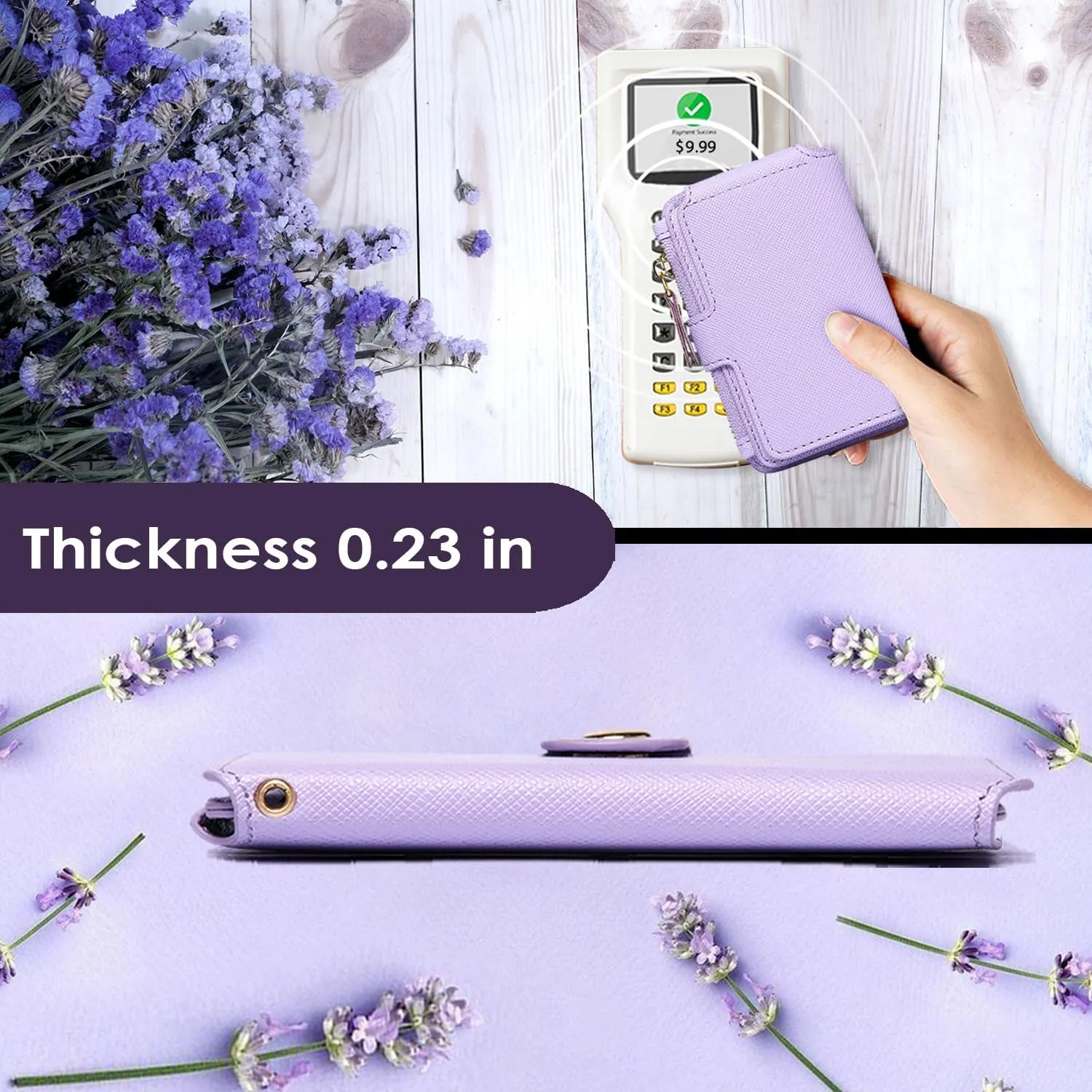 M-Plateau Card Cases, Leather Card & ID Cases, Practical Small Wallet for Women & Man with Credit Card Holder for Travelling (Lavender)