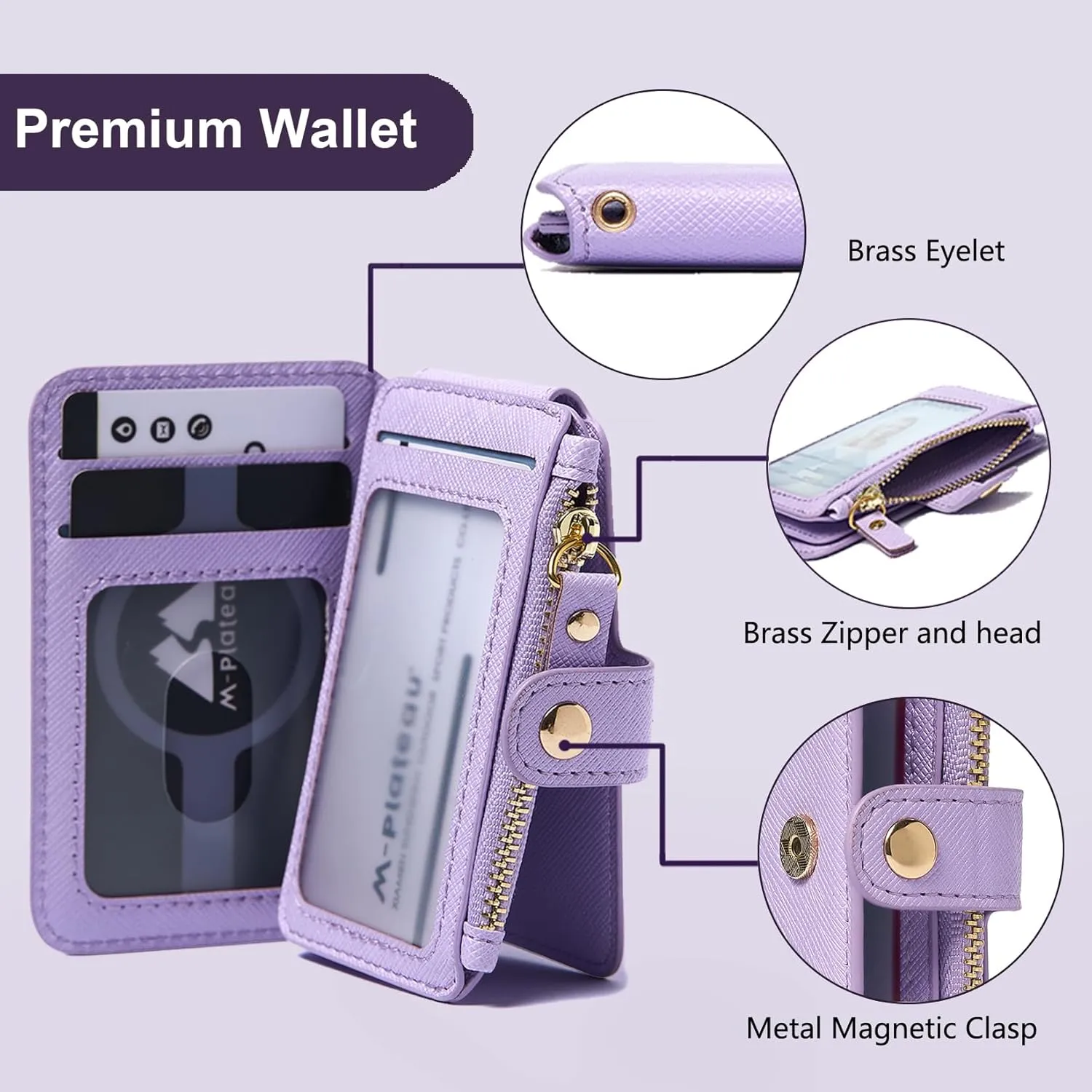 M-Plateau Card Cases, Leather Card & ID Cases, Practical Small Wallet for Women & Man with Credit Card Holder for Travelling (Lavender)