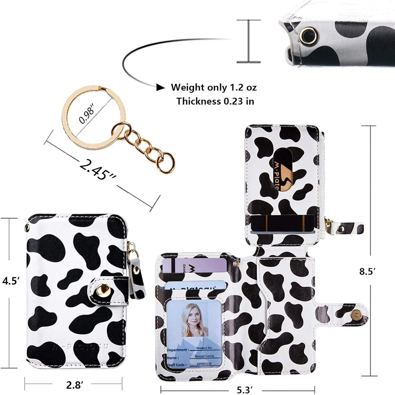 M-Plateau Card Cases, Leather Card & ID Cases,Practical Small Wallet for Women & Man with Credit Card Holder for Travelling (Cow Print)