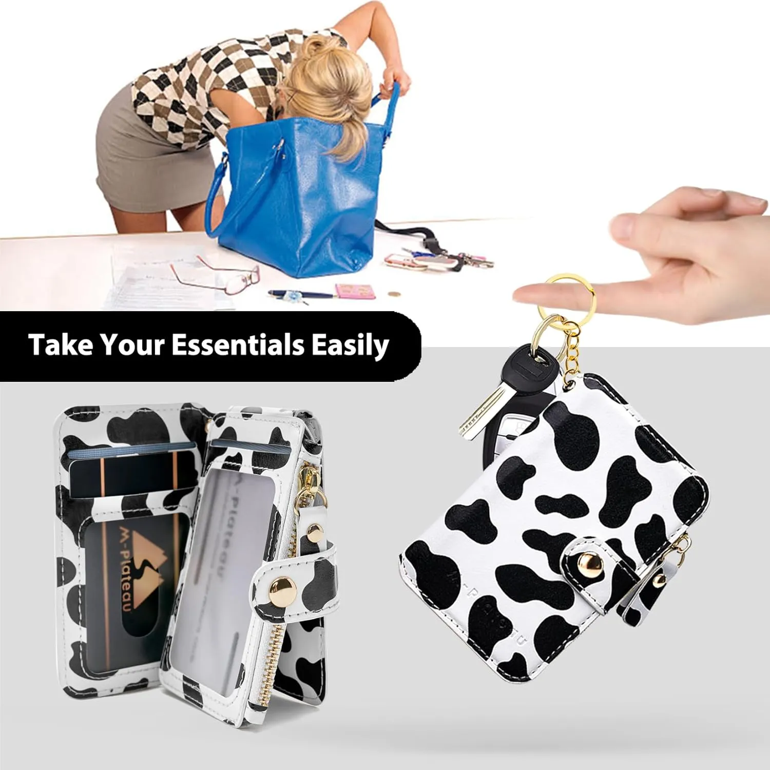 M-Plateau Card Cases, Leather Card & ID Cases,Practical Small Wallet for Women & Man with Credit Card Holder for Travelling (Cow Print)
