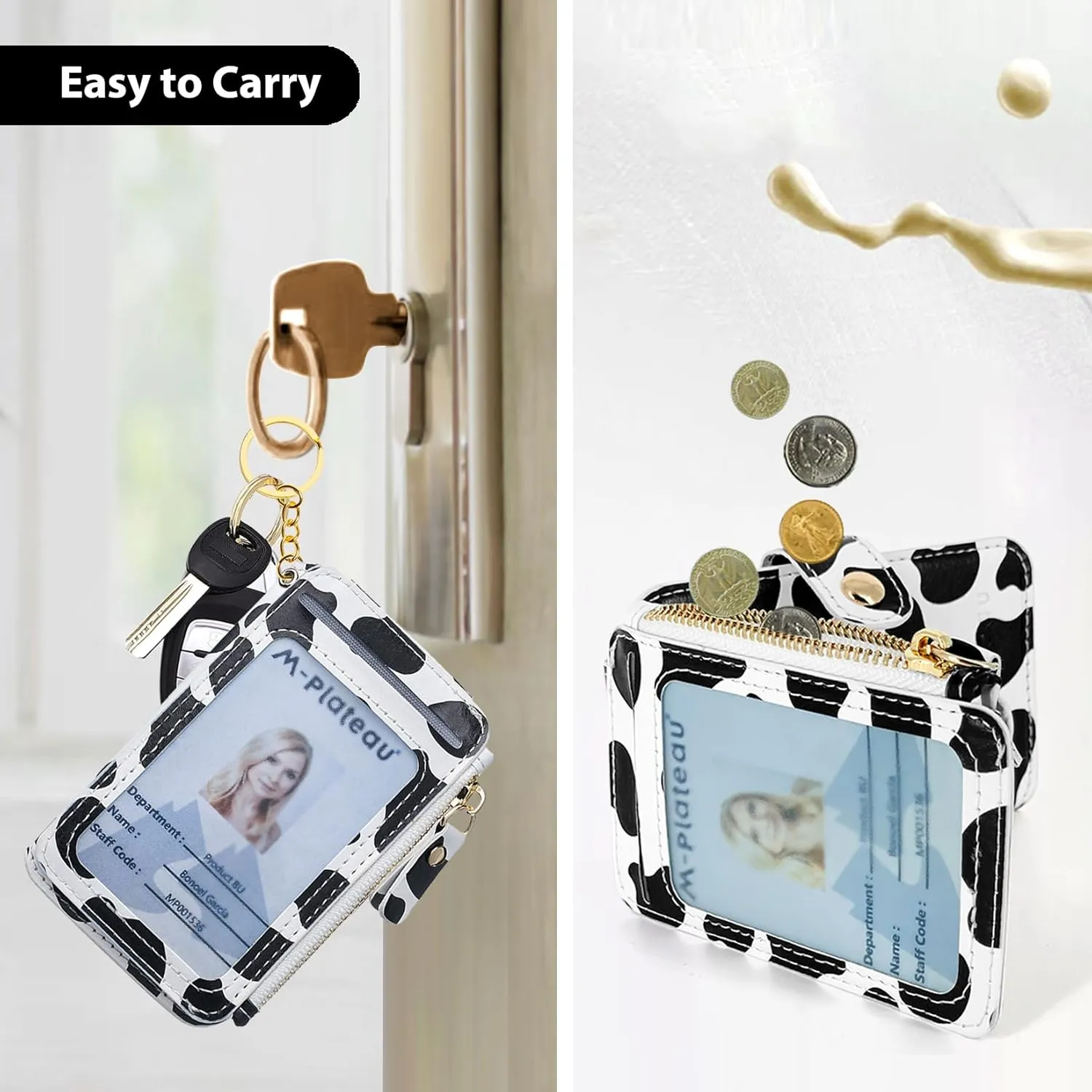 M-Plateau Card Cases, Leather Card & ID Cases,Practical Small Wallet for Women & Man with Credit Card Holder for Travelling (Cow Print)