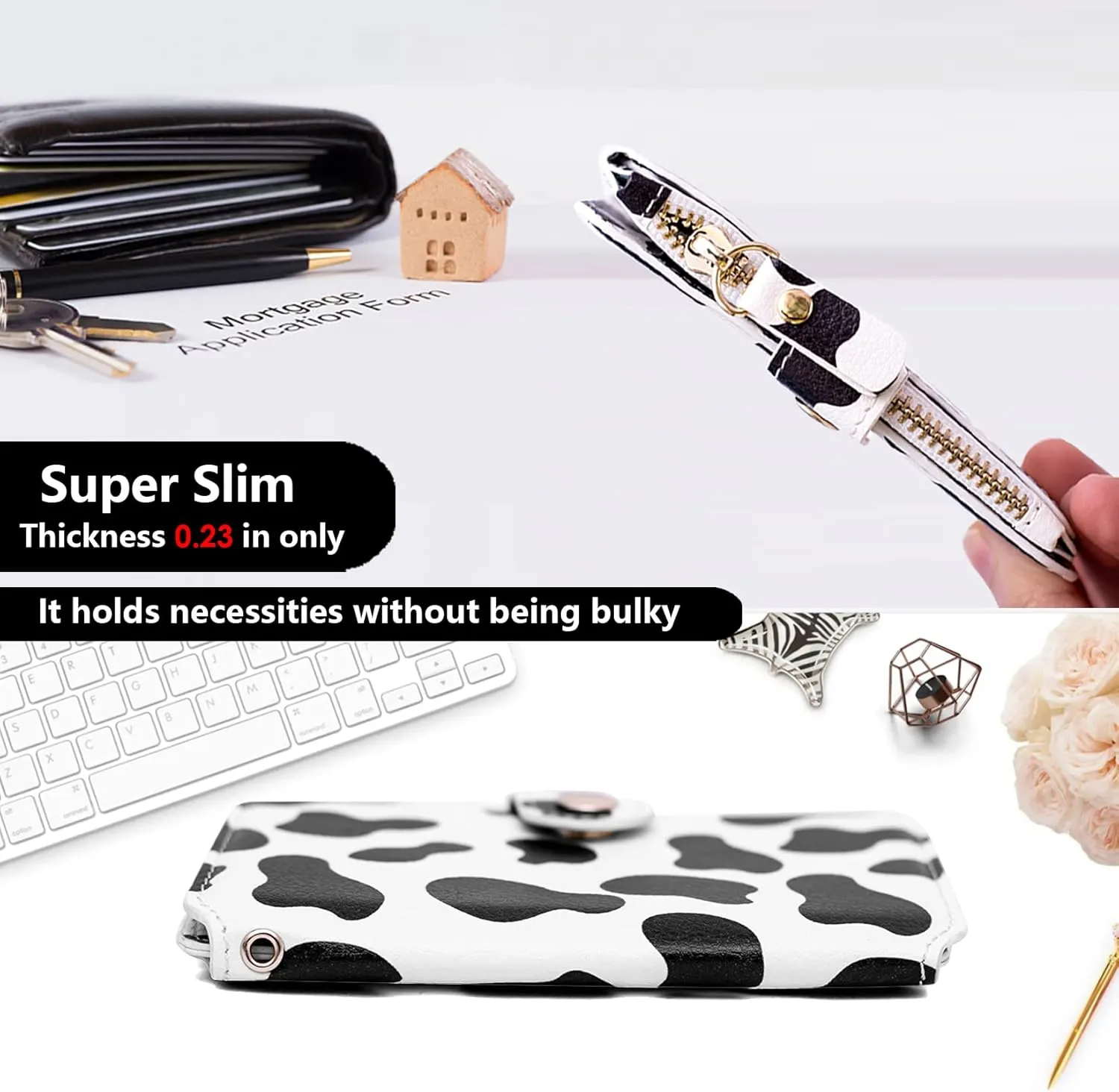 M-Plateau Card Cases, Leather Card & ID Cases,Practical Small Wallet for Women & Man with Credit Card Holder for Travelling (Cow Print)
