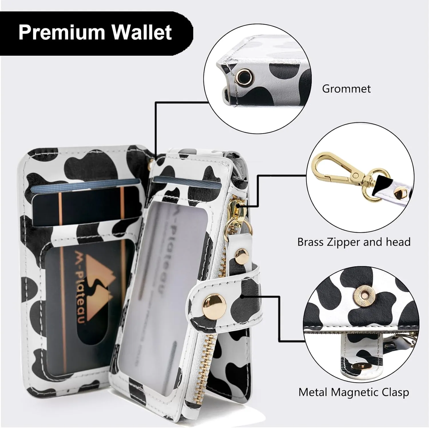 M-Plateau Card Cases, Leather Card & ID Cases,Practical Small Wallet for Women & Man with Credit Card Holder for Travelling (Cow Print)