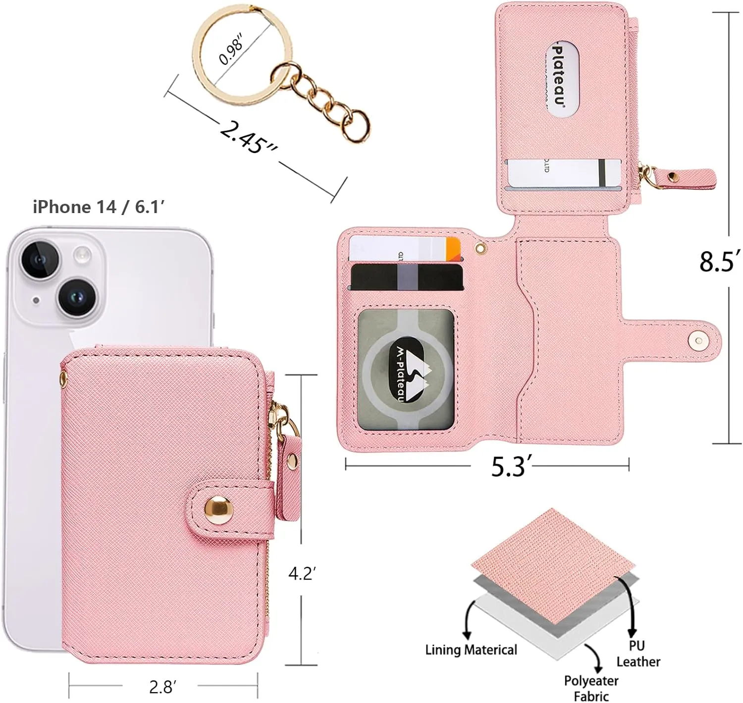 M-Plateau Card Cases, Leather Card & ID Cases,Practical Small Wallet for Women & Man with Credit Card Holder for Travelling (Light Pink)