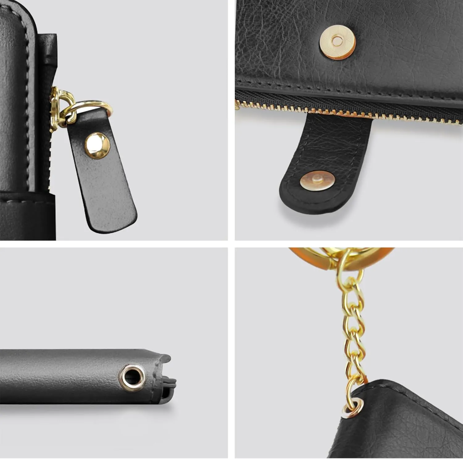 M-Plateau Women's Wallets, Leather Mini Wallet with Key Ring, Practical Small Wallet for Women & Man with Credit Card Holder for Travelling (Black)