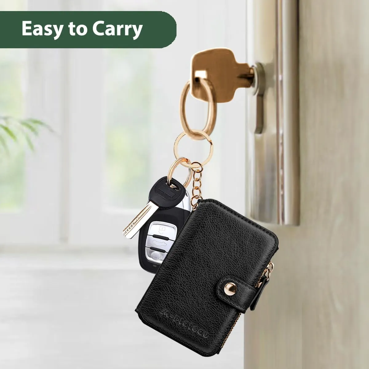 M-Plateau Women's Wallets, Leather Mini Wallet with Key Ring, Practical Small Wallet for Women & Man with Credit Card Holder for Travelling (Black)