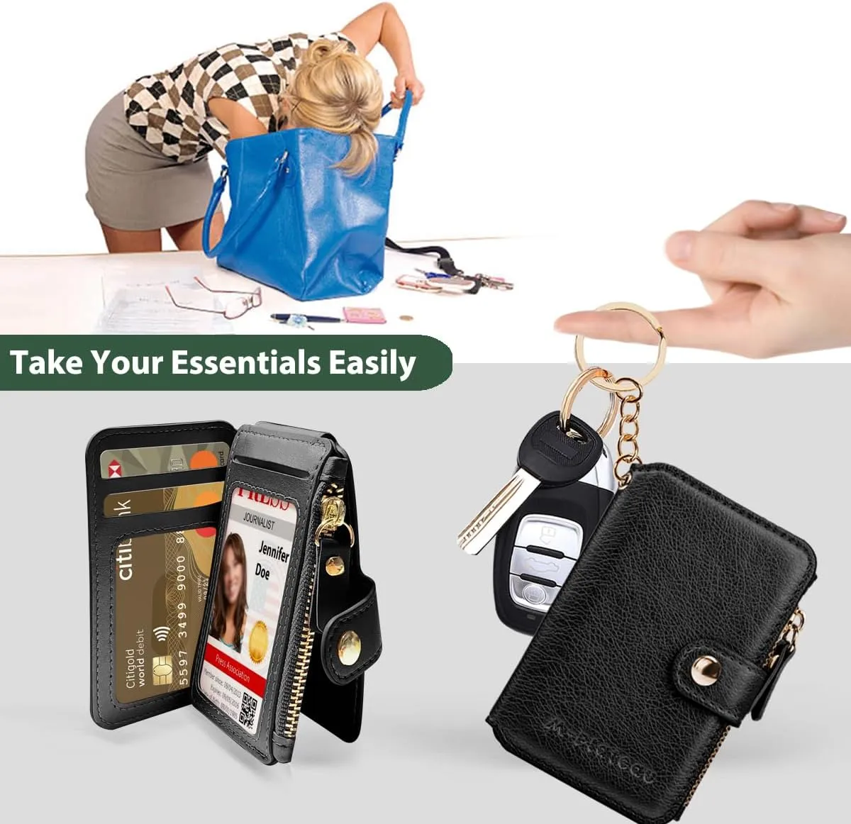 M-Plateau Women's Wallets, Leather Mini Wallet with Key Ring, Practical Small Wallet for Women & Man with Credit Card Holder for Travelling (Black)