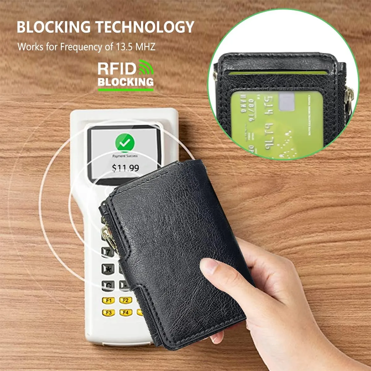 M-Plateau Women's Wallets, Leather Mini Wallet with Key Ring, Practical Small Wallet for Women & Man with Credit Card Holder for Travelling (Black)